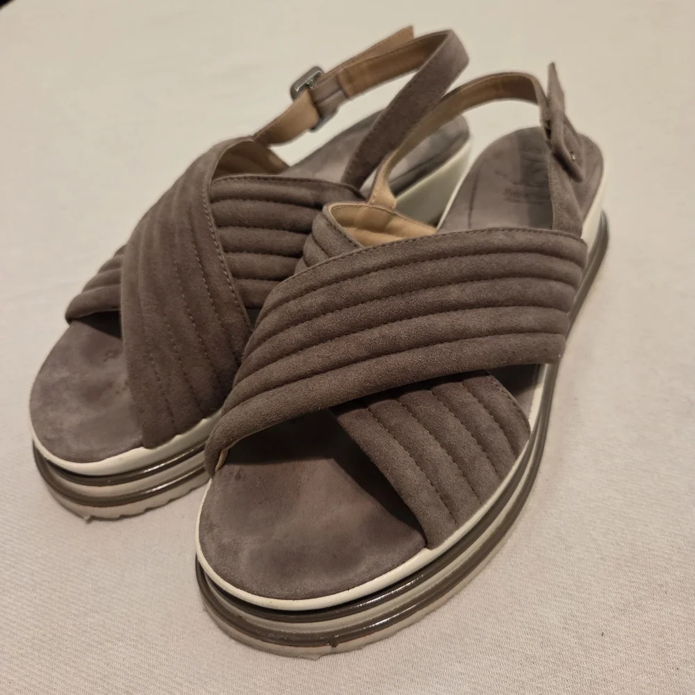 LUCA GROSSI Taupe Suede‎ Open Toe Sling Back Platform Sandals Women's EU 38 US 8
